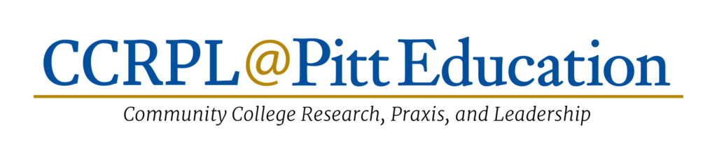 Logo displaying the text "CCRPL@Pitt Education" in blue and gold letters with a gold underline.
