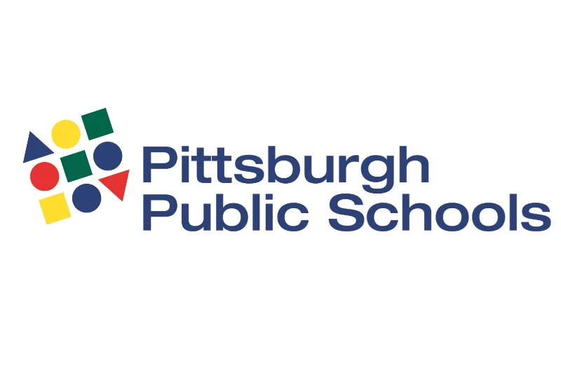 Pittsburgh Public Schools logo with colorful geometric shapes and blue text on a white background.